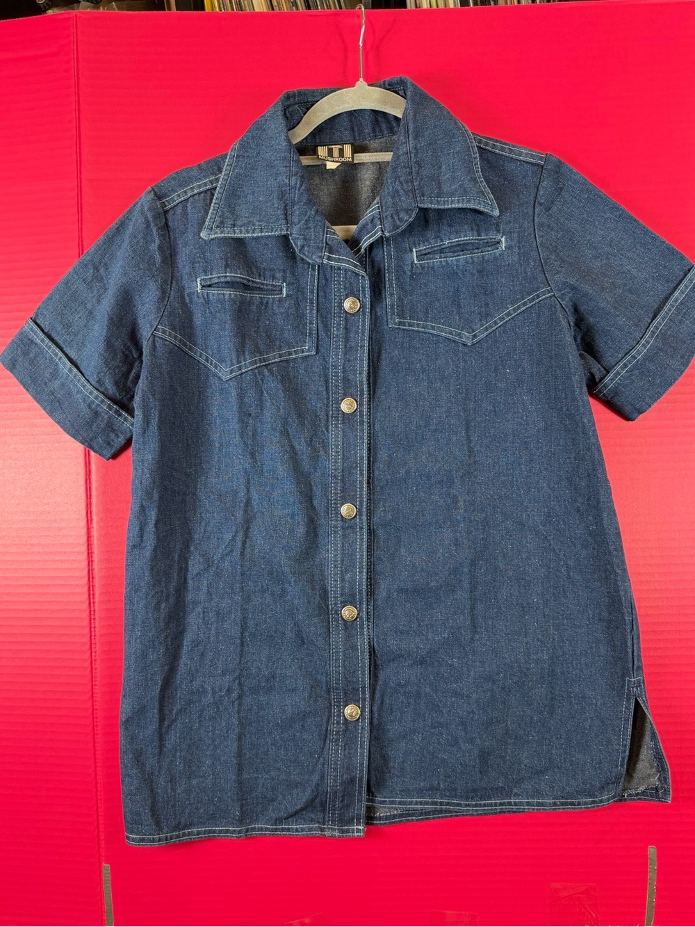 Vintage 70s / 80s Mushroom Denim short sleeve shirt Western Casual 11/12